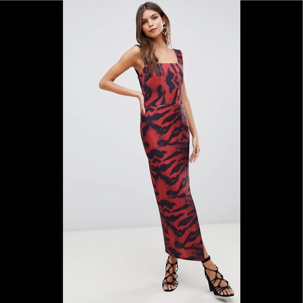 ASOS Square neck red tiger stripe bodycon dress